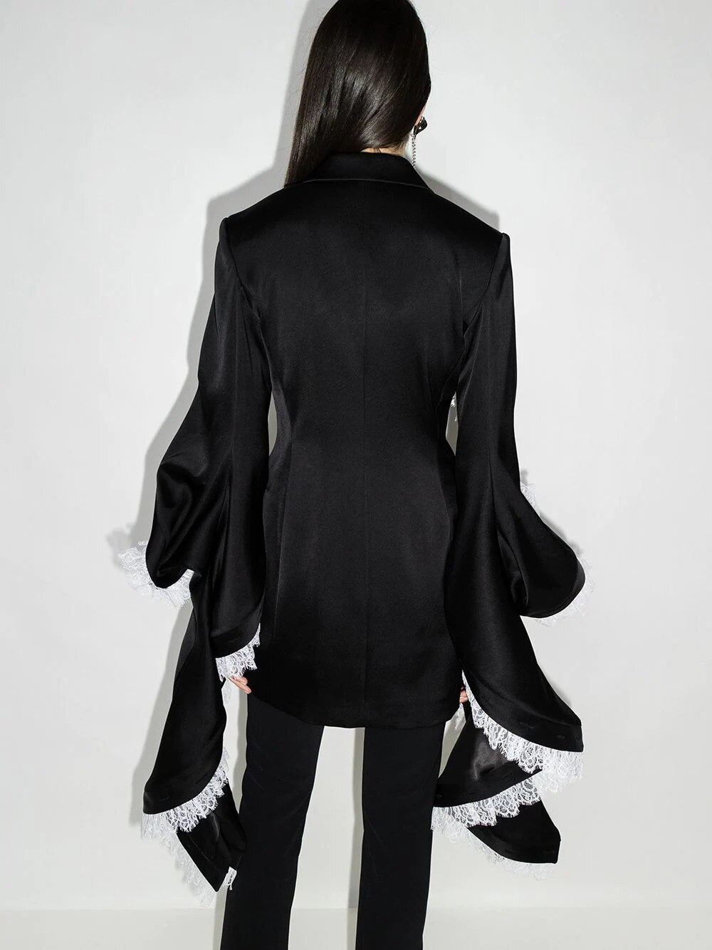 Diseño único, blazer negro para mujer, trajes ajustados de encaje para madre de la novia, esmoquin para fiesta de graduación, invitada, ropa de boda, 2 piezas 