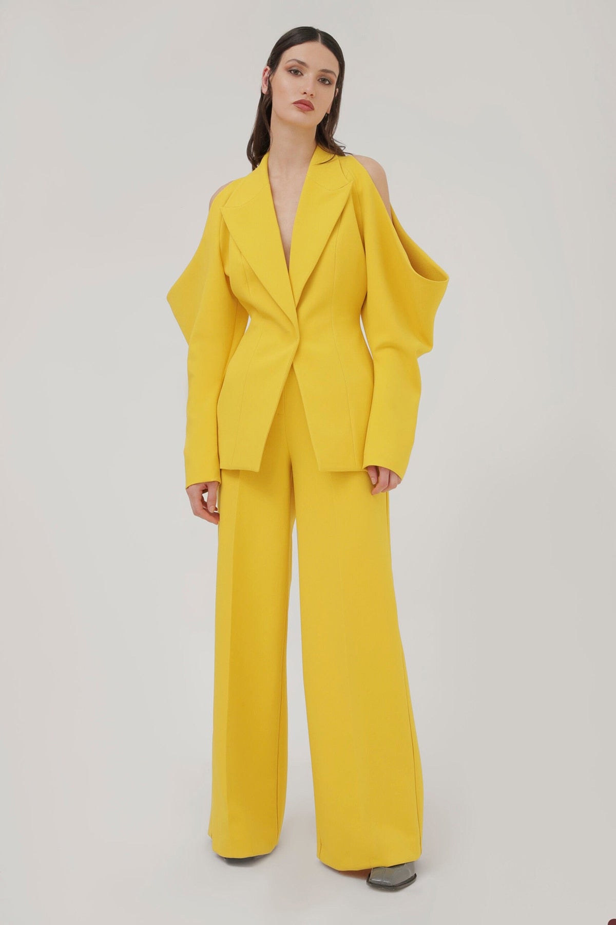 Unique Design Yellow Women Pants Suits Leisure Loose Mother Of The Bride Suit Evening Party Blazer Guest Wear 2 Pieces