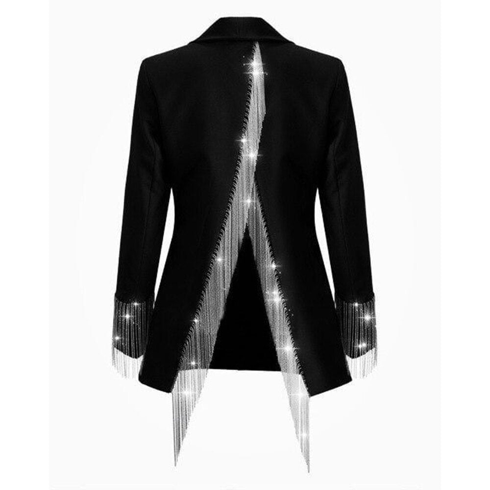 Costume pantalon pour mère de la mariée, design unique, dos nu, pompon argenté, soirée, smoking pour femme, pour mariage (veste + pantalon) 