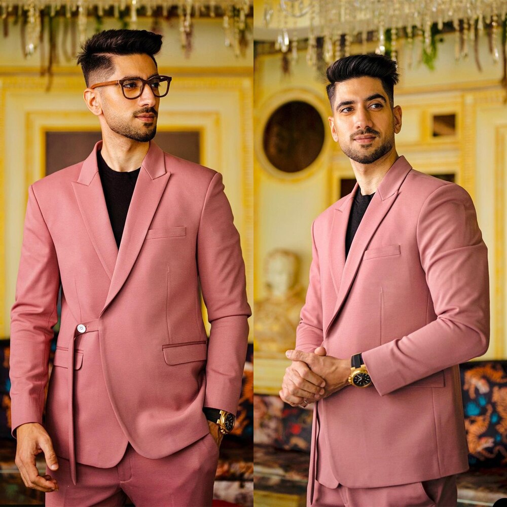 Costume classique rose unique pour homme, veste deux pièces sur mesure à un bouton, pantalon, costume de créateur pour occasion formelle 