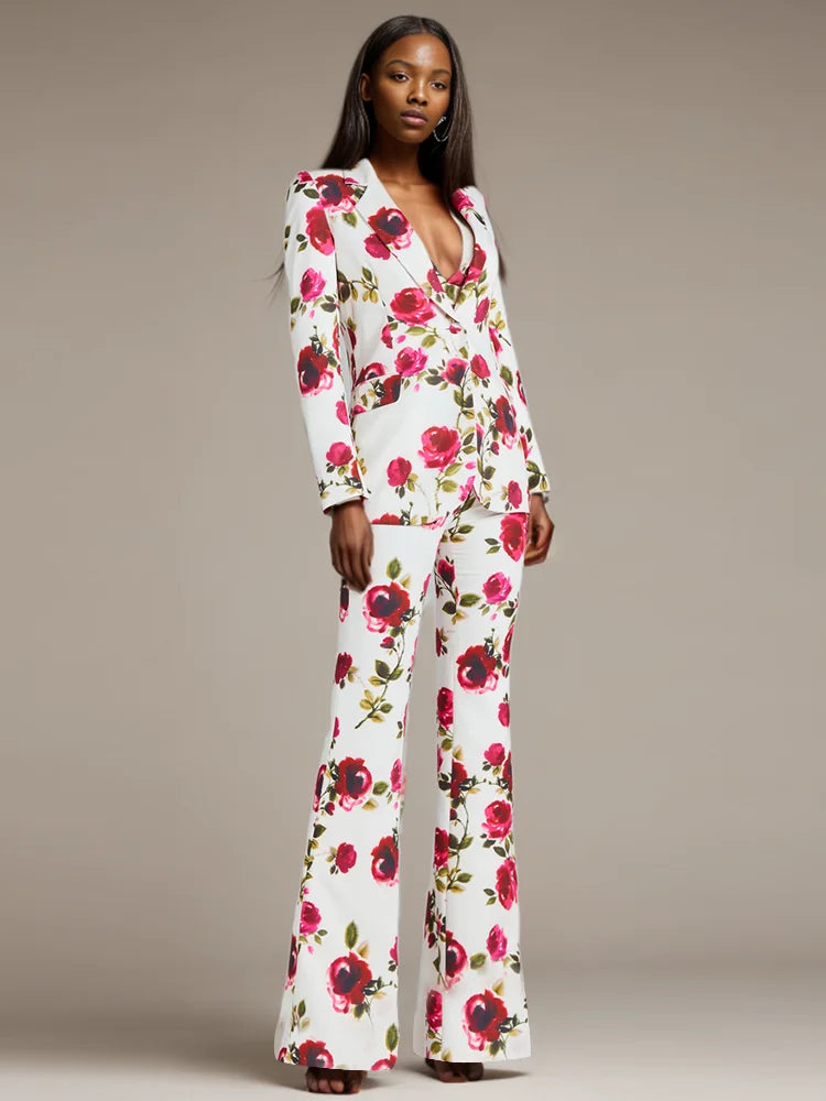 Conjunto de tres piezas estampado para mujer, blazer de manga larga con solapa y cuello en V, chaleco sin mangas, pantalones de cintura alta, conjuntos casuales para mujer, nuevo