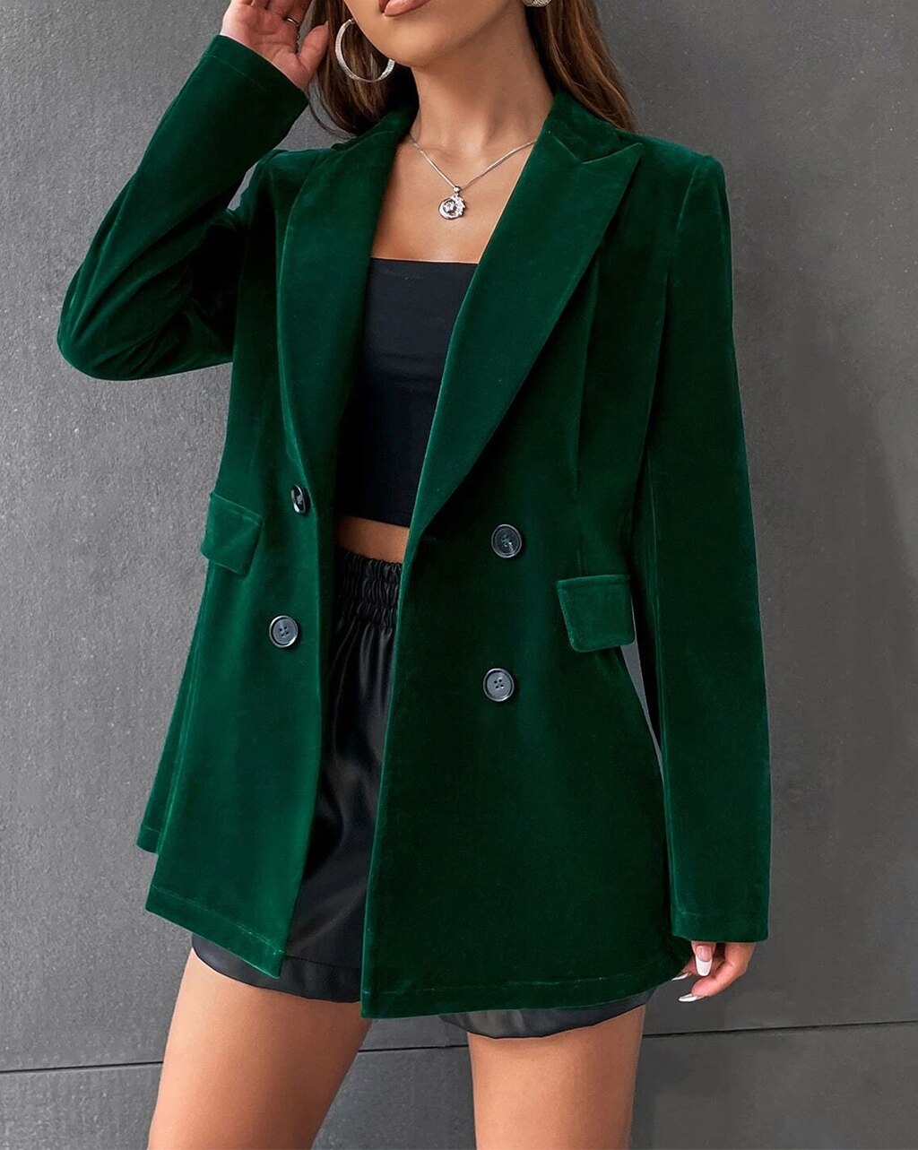 Vestido blazer de terciopelo para mujer, nuevo vestido de primavera, chaqueta de manga larga, formal, de oficina, cruzado, blanco y negro 