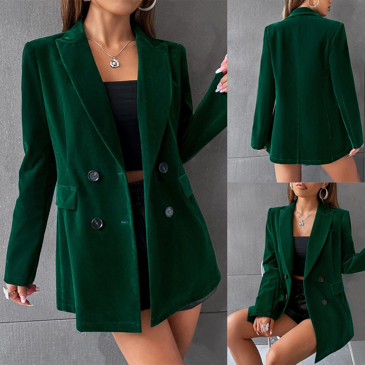 Vestido blazer de terciopelo para mujer, nuevo vestido de primavera, chaqueta de manga larga, formal, de oficina, cruzado, blanco y negro 