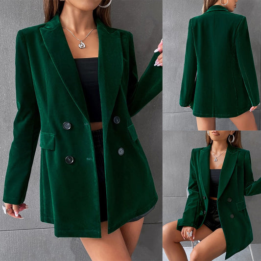 Velvet Blazer Dress Women New Spring Long Sleeve Jacket Formal Office Ladies Double Breasted White Black Vestidos