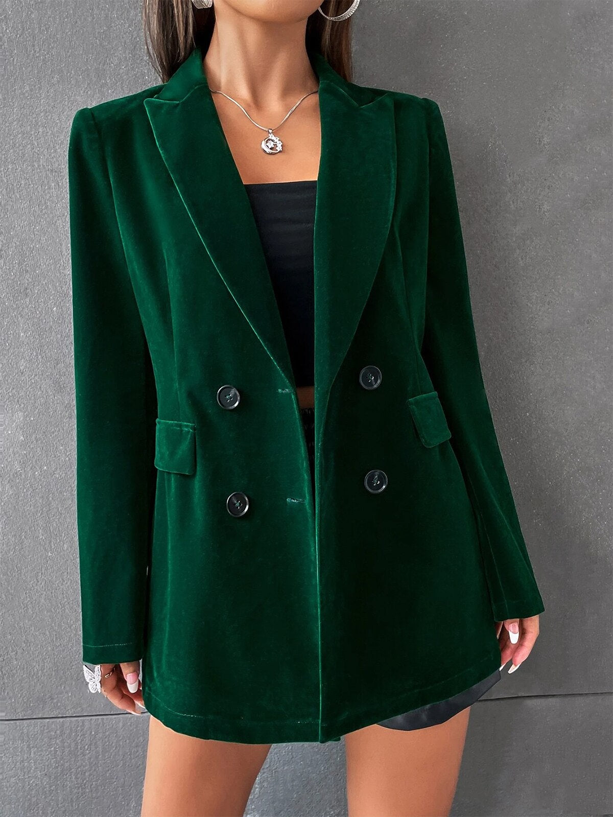 Vestido blazer de terciopelo para mujer, nuevo vestido de primavera, chaqueta de manga larga, formal, de oficina, cruzado, blanco y negro 