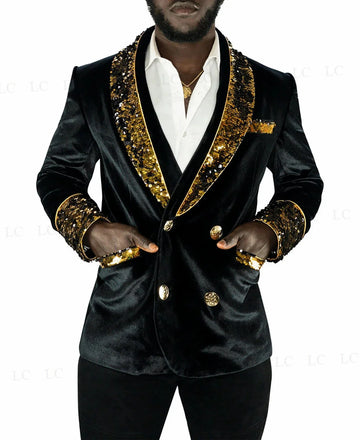 Costume une pièce en velours pour homme, blazer à paillettes, élégant, à la mode, formel, bal, mariage, marié, grande taille, sur mesure