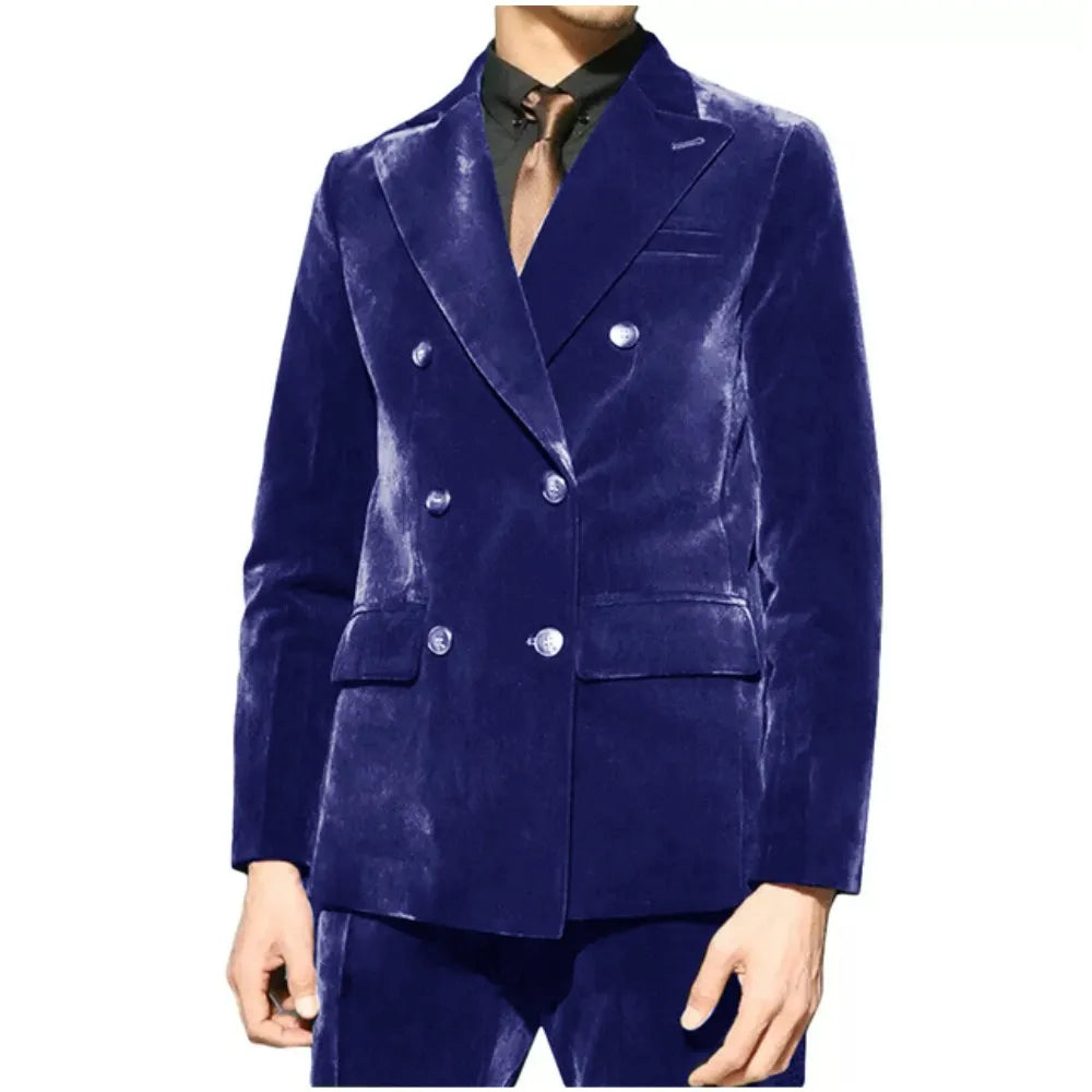 Trajes de terciopelo para hombre, 2 piezas, verde esmeralda, solapa de pico, blazer cruzado, conjunto de novio formal para boda, chaqueta y pantalones a medida.