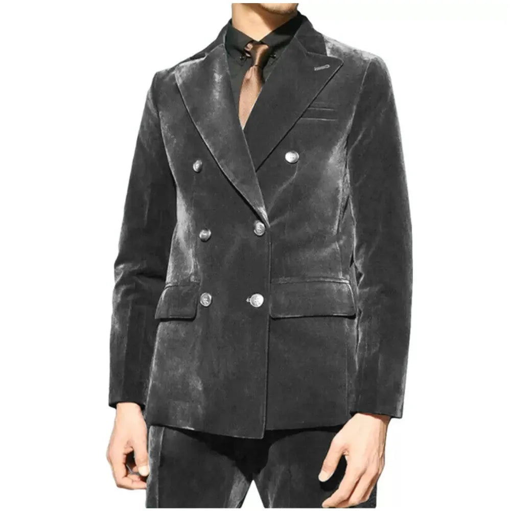 Trajes de terciopelo para hombre, 2 piezas, verde esmeralda, solapa de pico, blazer cruzado, conjunto de novio formal para boda, chaqueta y pantalones a medida.