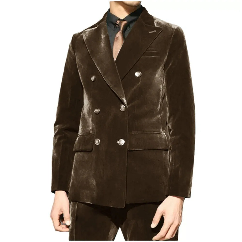 Trajes de terciopelo para hombre, 2 piezas, verde esmeralda, solapa de pico, blazer cruzado, conjunto de novio formal para boda, chaqueta y pantalones a medida.