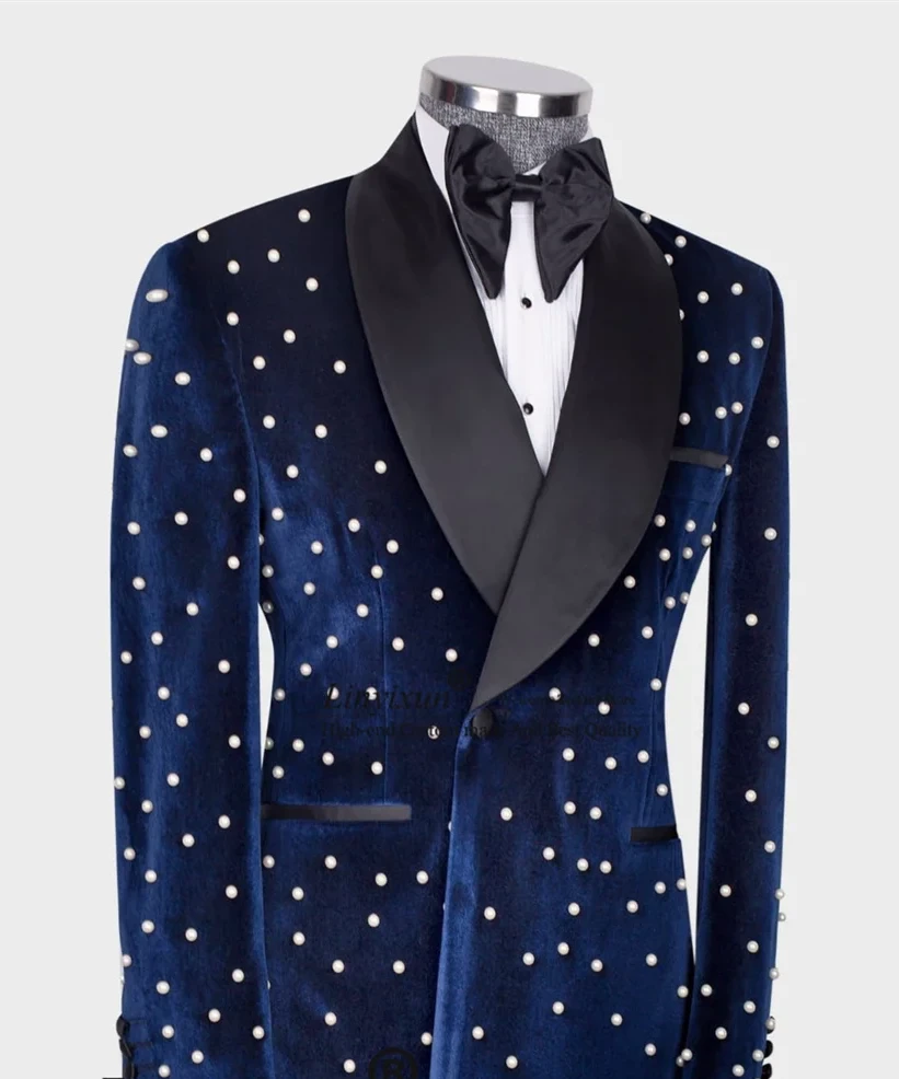 Costume homme velours perle, smoking croisé, mariage, ensemble 2 pièces, blazer de bal, costume personnalisé
