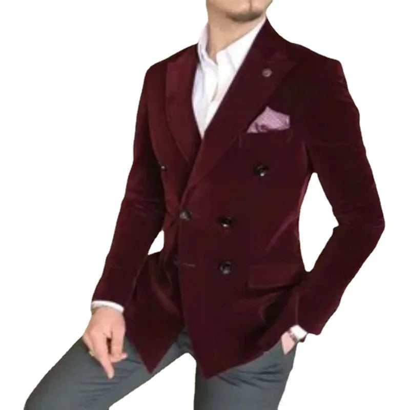 Velvet Smoking Men Suit Jacket for Men 1 Piece Slim Fit Double Breasted Wedding Groom Tuxedo Blazer Ready to Ship
