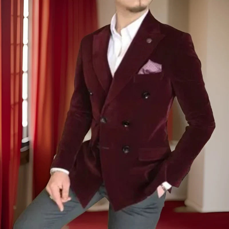 Velvet Smoking Men Suit Jacket for Men 1 Piece Slim Fit Double Breasted Wedding Groom Tuxedo Blazer Ready to Ship