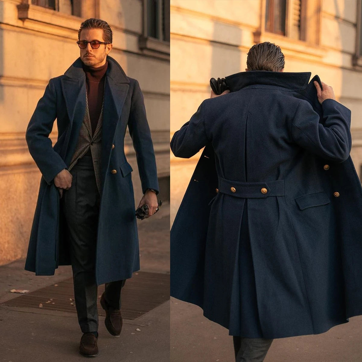 Manteau en laine noir vintage style anglais pour homme, épais, sur mesure, avec revers pointu et poches, décontracté, chaud, pour l'hiver 