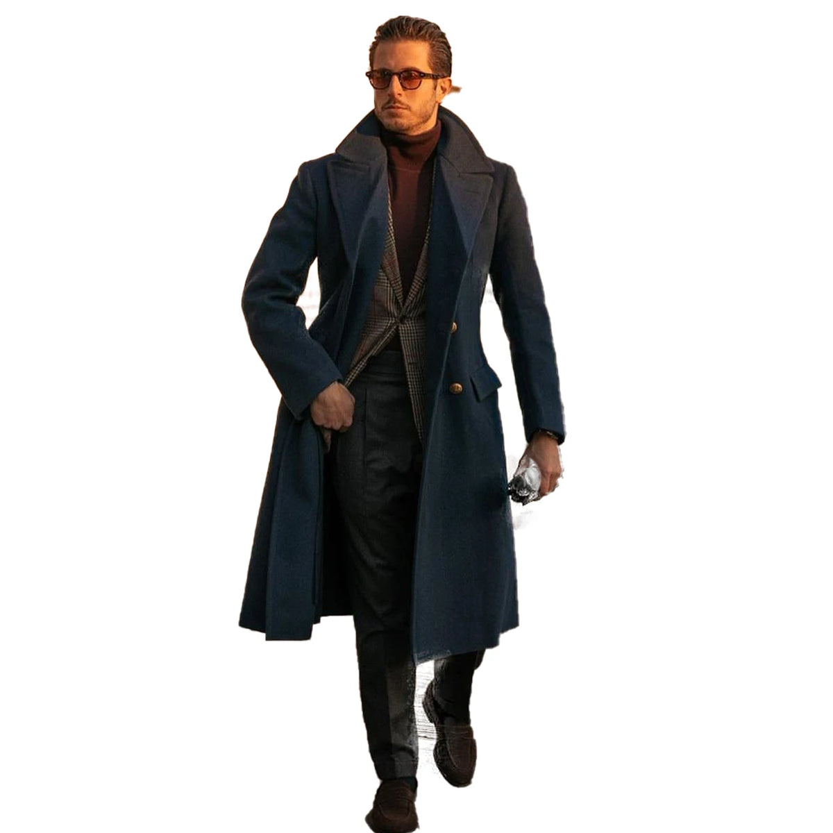 Manteau en laine noir vintage style anglais pour homme, épais, sur mesure, avec revers pointu et poches, décontracté, chaud, pour l'hiver 
