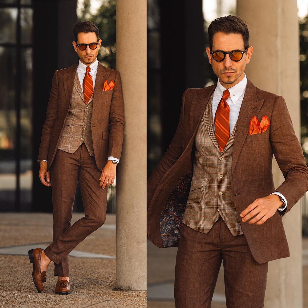 Costume de mariage deux pièces vintage marron pour homme, coupe cintrée, veste de marié sur mesure (manteau + pantalon) 
