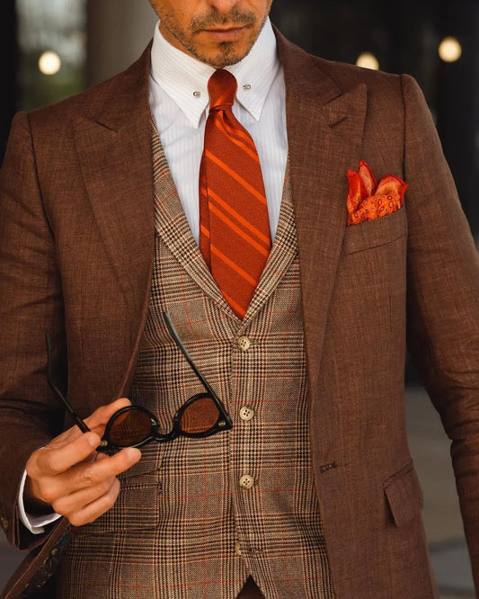 Vintage Brown Slim Fit Men Wedding Suit Classic Two-Pieces Bridegroom Jacket Custom Made Party Tuxedos（Coat+Pant）