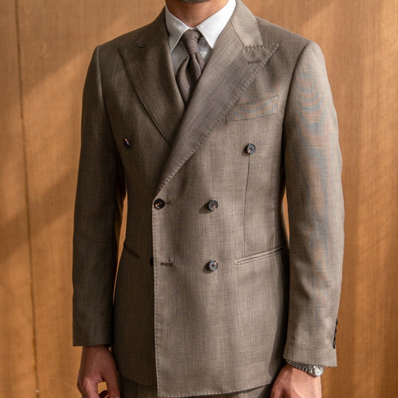 Costume de créateur vintage à double boutonnage deux pièces pour mariage, fête, marié, banquet, homme, coupe cintrée 
