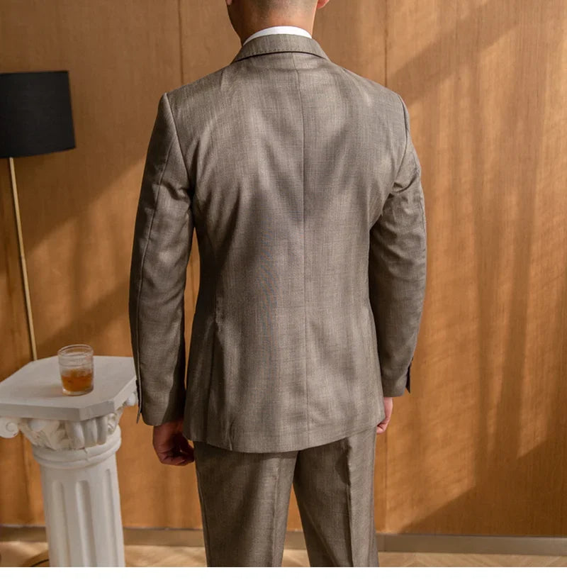 Costume croisé marron pour homme, coupe ajustée, revers en pointe, tenue d'affaires
