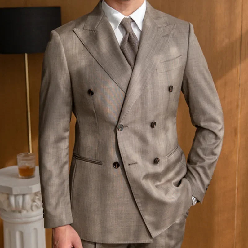 Costume croisé marron pour homme, coupe ajustée, revers en pointe, tenue d'affaires