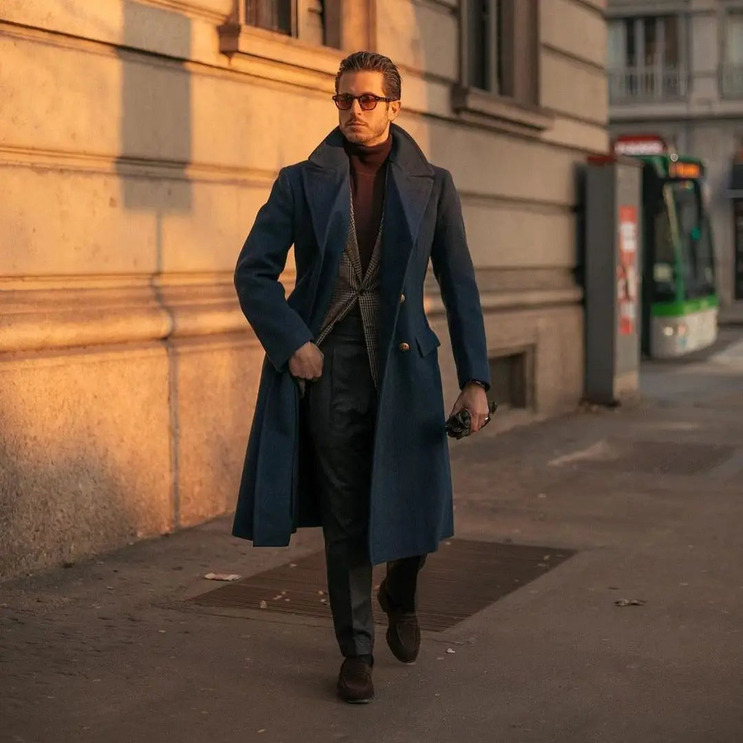 Manteau en laine style vintage anglais pour homme, épais, sur mesure, avec revers pointu et poches, décontracté, chaud, pour l'hiver