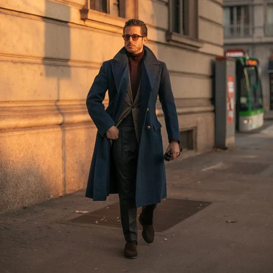 Manteau en laine style vintage anglais pour homme, épais, sur mesure, avec revers pointu et poches, décontracté, chaud, pour l'hiver