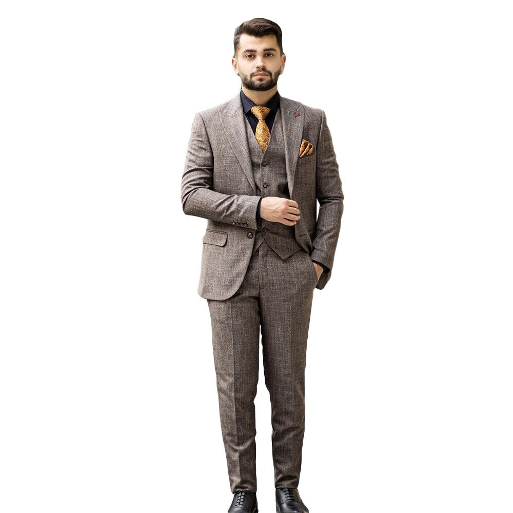 Trajes vintage para hombre, esmoquin a medida, tres piezas, chaqueta de algodón, chaleco y pantalones, traje de fiesta de boda, negro 
