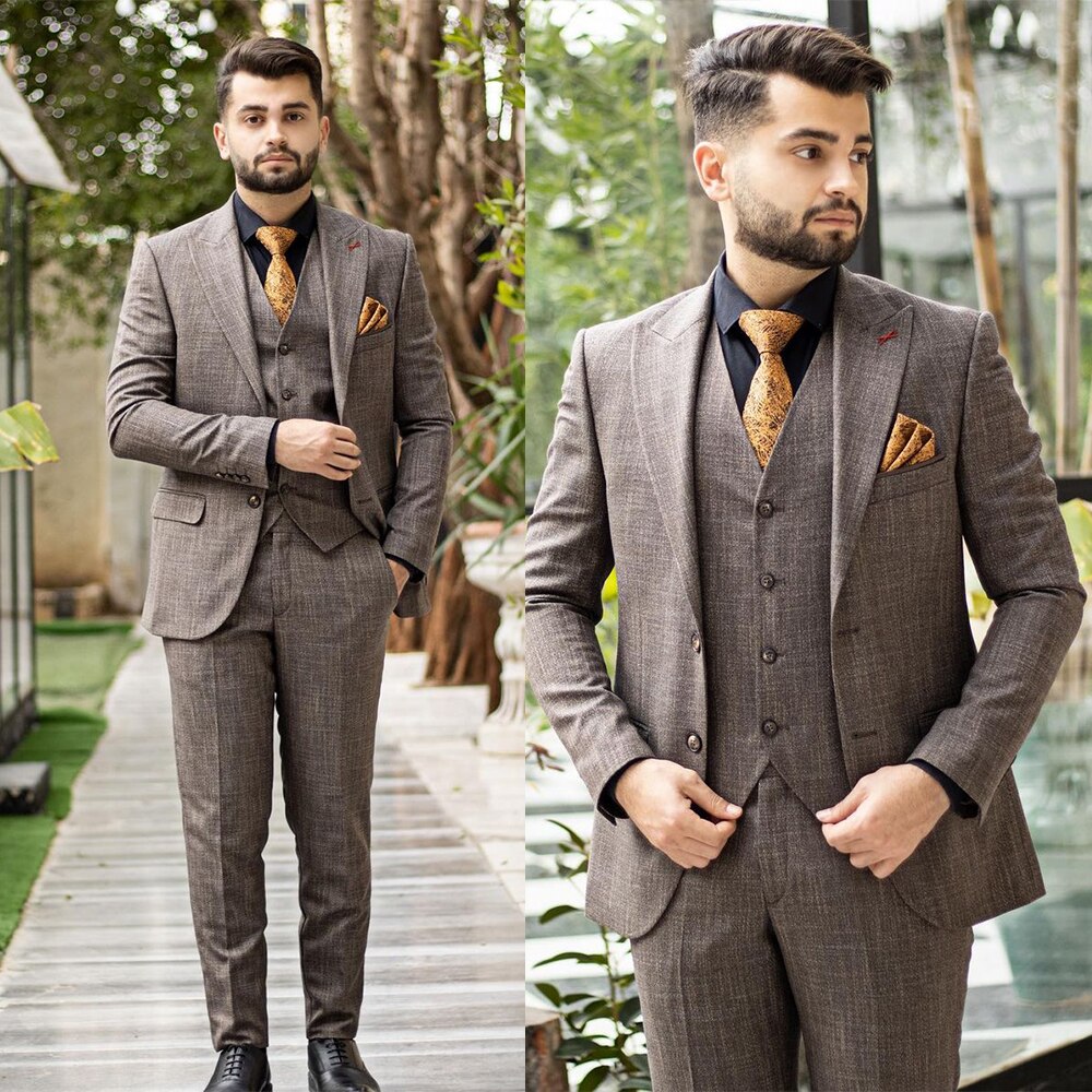 Trajes vintage para hombre, esmoquin a medida, tres piezas, chaqueta de algodón, chaleco y pantalones, traje de fiesta de boda, negro 