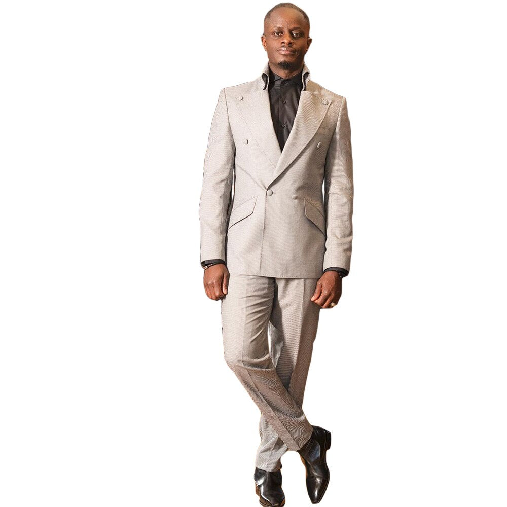 Costume vintage pour homme, smoking sur mesure, deux pièces, veste et pantalon en coton, braguette à boutons, costume de fête de mariage