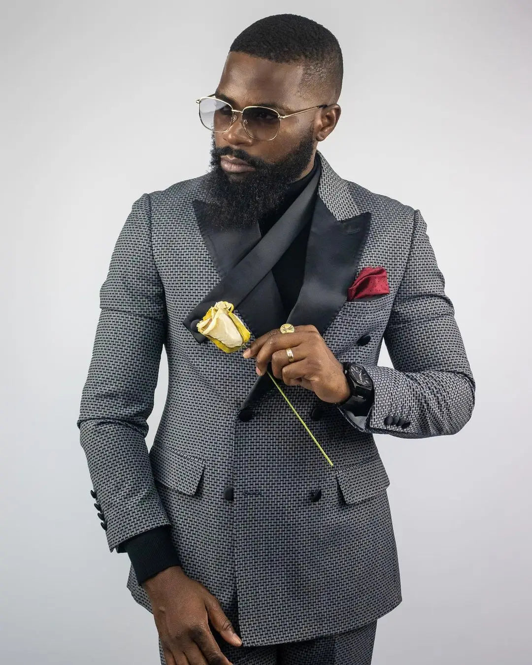 Costume vintage pour homme, smoking sur mesure, deux pièces, veste et pantalon en polyester, costume de chanteur pour fête de mariage, costume de marié noir