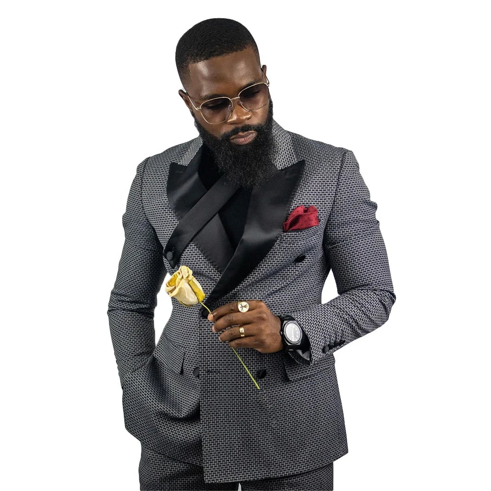 Costume vintage pour homme, smoking sur mesure, deux pièces, veste et pantalon en polyester, costume de chanteur pour fête de mariage, costume de marié noir
