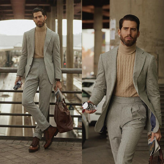 Costumes vintage pour hommes, costumes deux pièces, veste et pantalon d'affaires, smokings de mariage en mélange de laine sur mesure, nouveautés d'hiver
