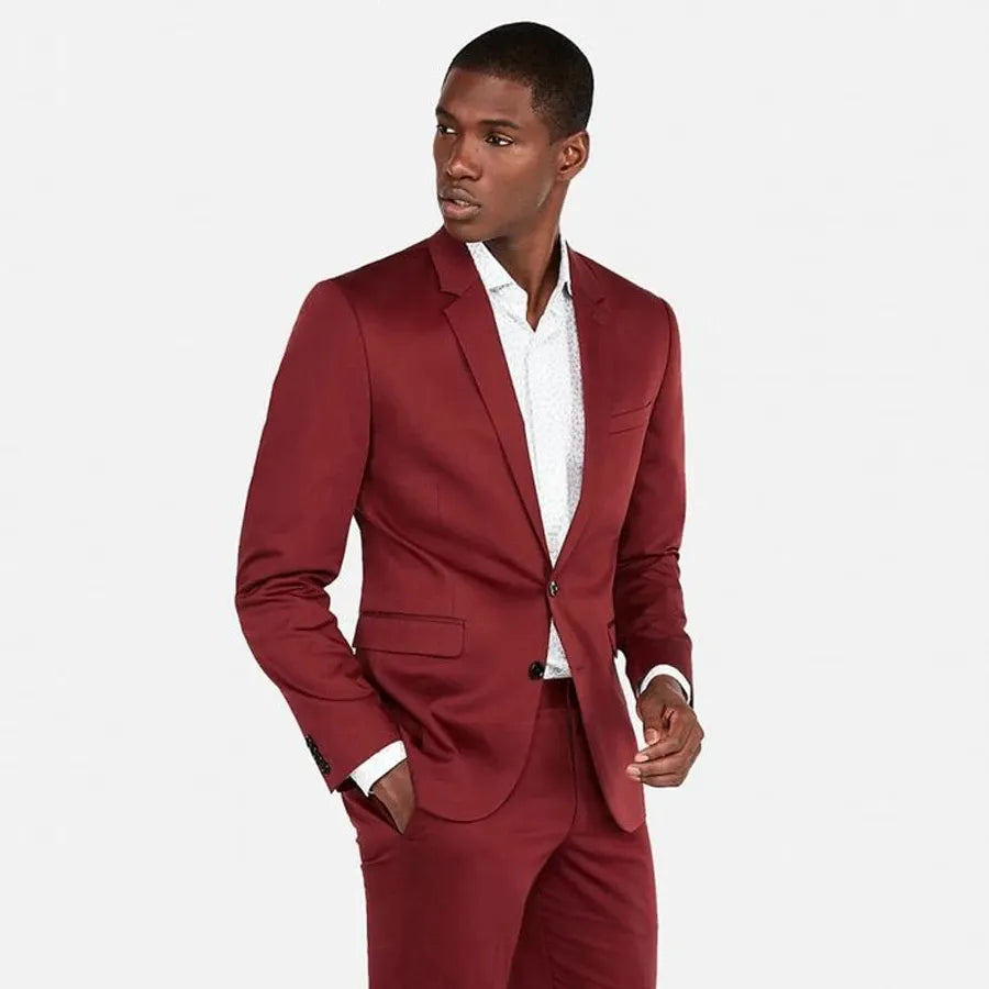 Traje vintage rojo para hombre, con solapa chal, botonadura sencilla, traje formal de negocios a medida, para boda, 3 piezas, chaqueta, pantalón y chaleco.