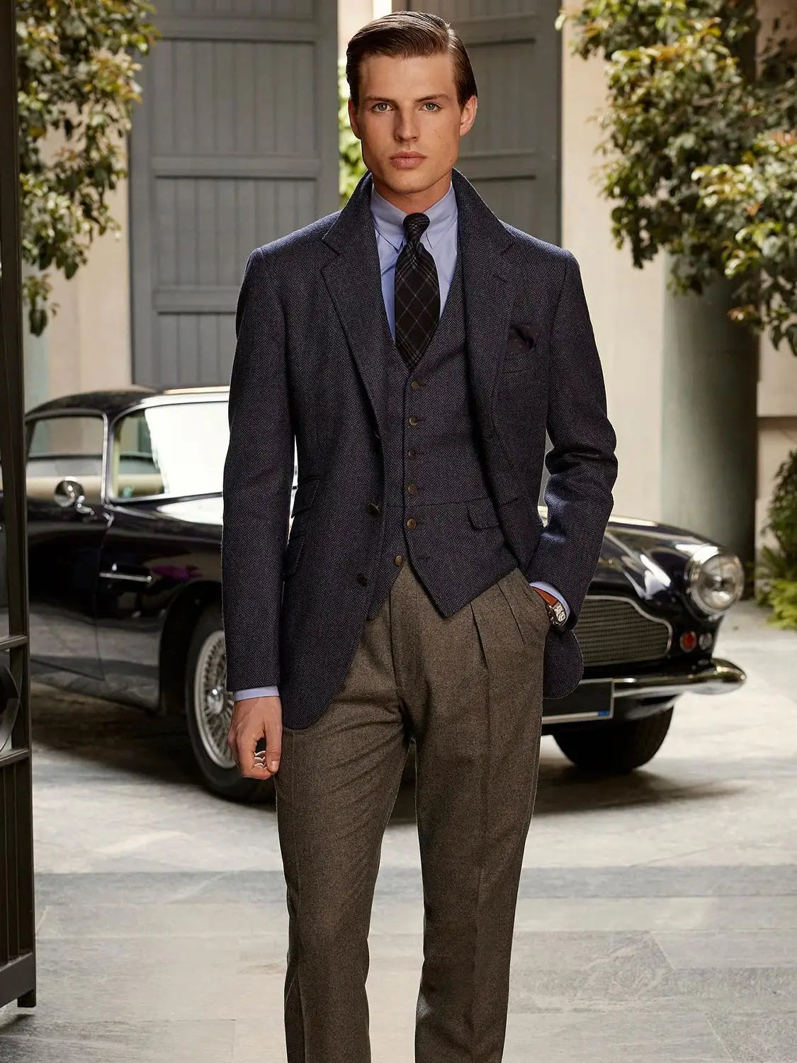 Vintage Suits For Men Wedding Slim Fit Herringbone Tuxedo Groom Wear Business Notch Lapel 3 Pcs Jacket Pants Vest Custom Made