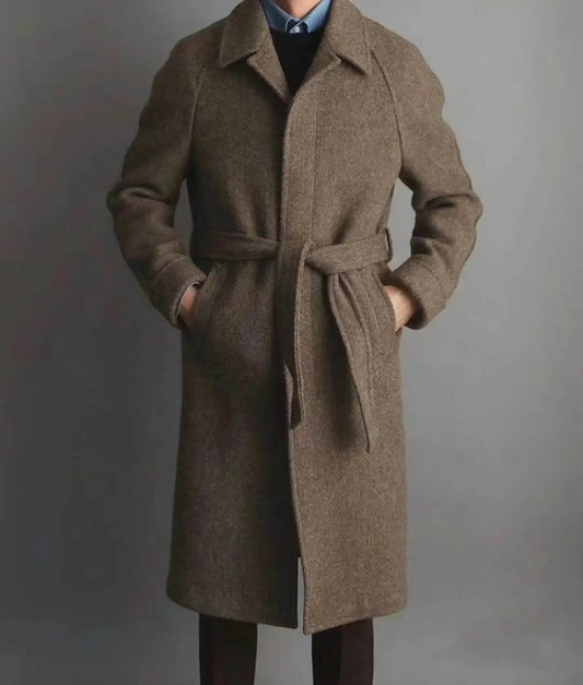 Vintage Tweed Woolen Men's Coat Blazer Long Formal Business Groom Tailored Winter