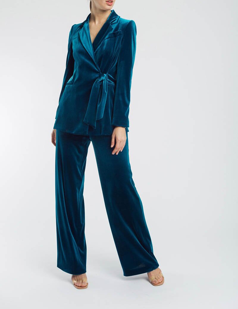Traje formal de terciopelo cálido para mujer, chaqueta de manga larga, abrigo, pantalones ajustados informales, conjunto de 2 piezas 