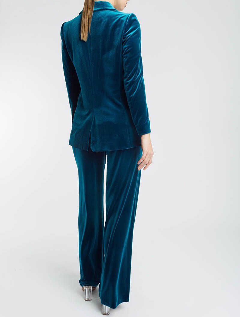 Traje formal de terciopelo cálido para mujer, chaqueta de manga larga, abrigo, pantalones ajustados informales, conjunto de 2 piezas 
