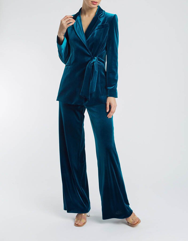 Traje formal de terciopelo cálido para mujer, chaqueta de manga larga, abrigo, pantalones ajustados informales, conjunto de 2 piezas 