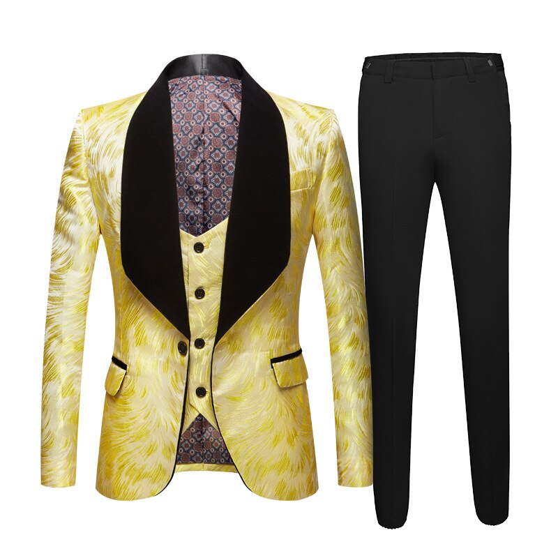 Wedding Dress Men Suits For Wedding Groom Tuxedos Business Suits Party Suits Dinner Suit 3Piece Printed Suit(Jacket+Pants+Vest)