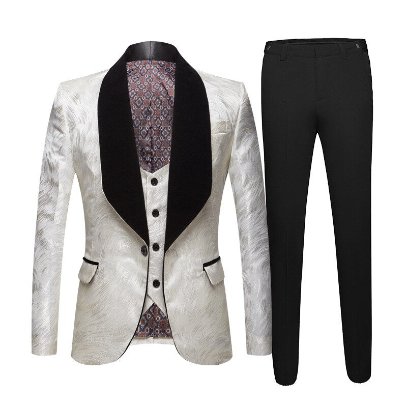 Wedding Dress Men Suits For Wedding Groom Tuxedos Business Suits Party Suits Dinner Suit 3Piece Printed Suit(Jacket+Pants+Vest)