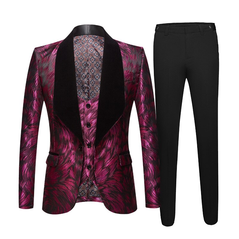 Wedding Dress Men Suits For Wedding Groom Tuxedos Business Suits Party Suits Dinner Suit 3Piece Printed Suit(Jacket+Pants+Vest)