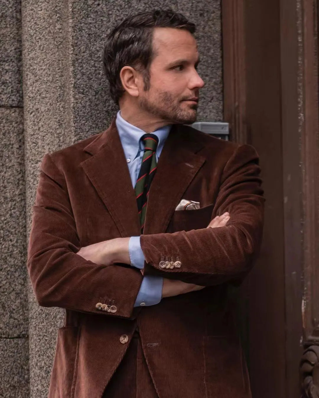Costume de mariage formel pour homme, style business, en velours côtelé marron, deux boutons, blazer, ensemble 2 pièces (veste + pantalon)