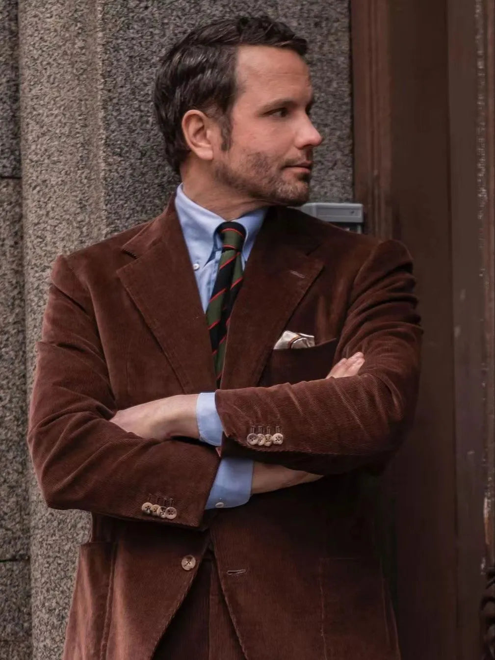 Costume de mariage formel pour homme, style business, en velours côtelé marron, deux boutons, blazer, ensemble 2 pièces (veste + pantalon)