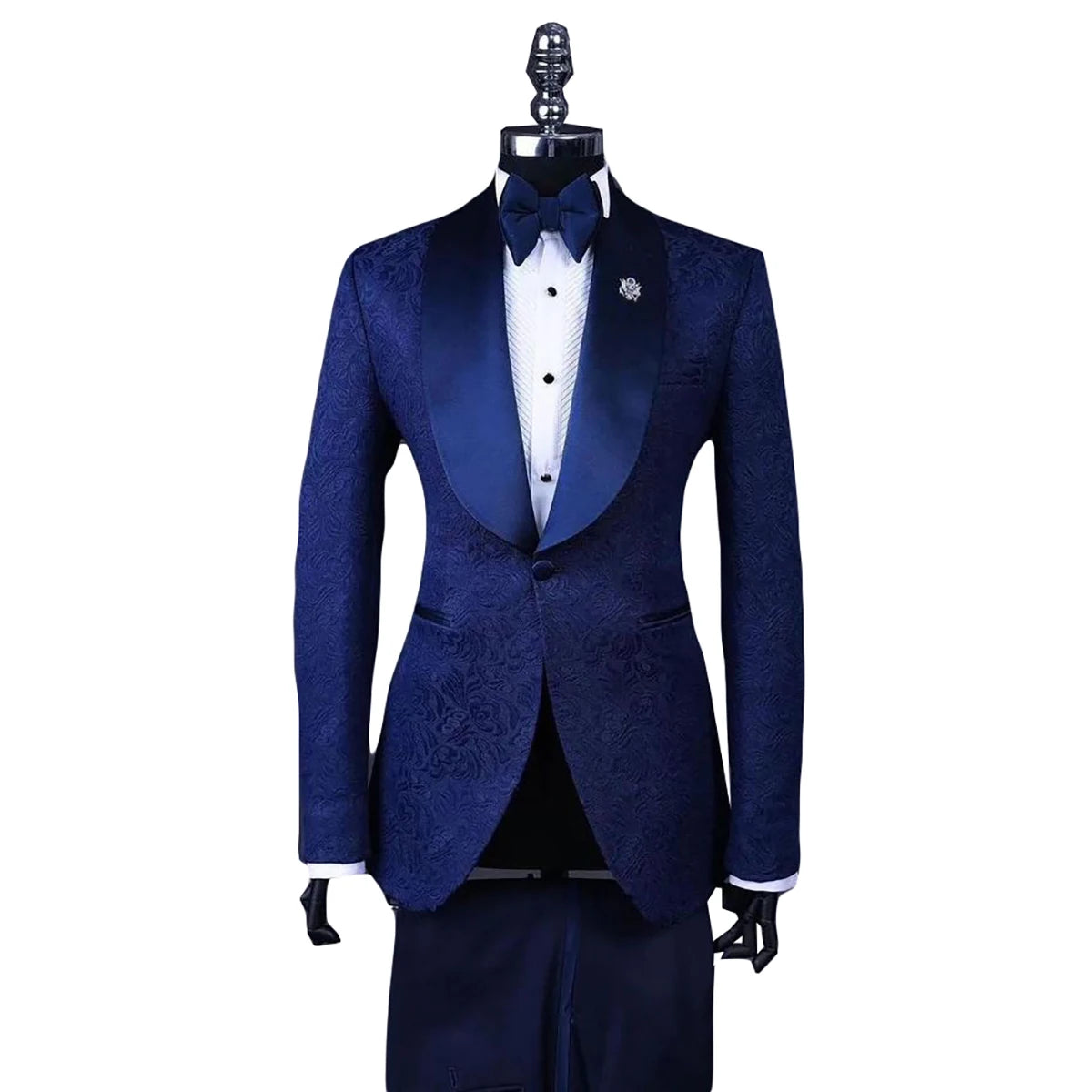 Elegant Men's Jacquard Wedding Suit Set with Shawl Lapel, Custom Tailored Blazer and Pants for Groom and Best Man