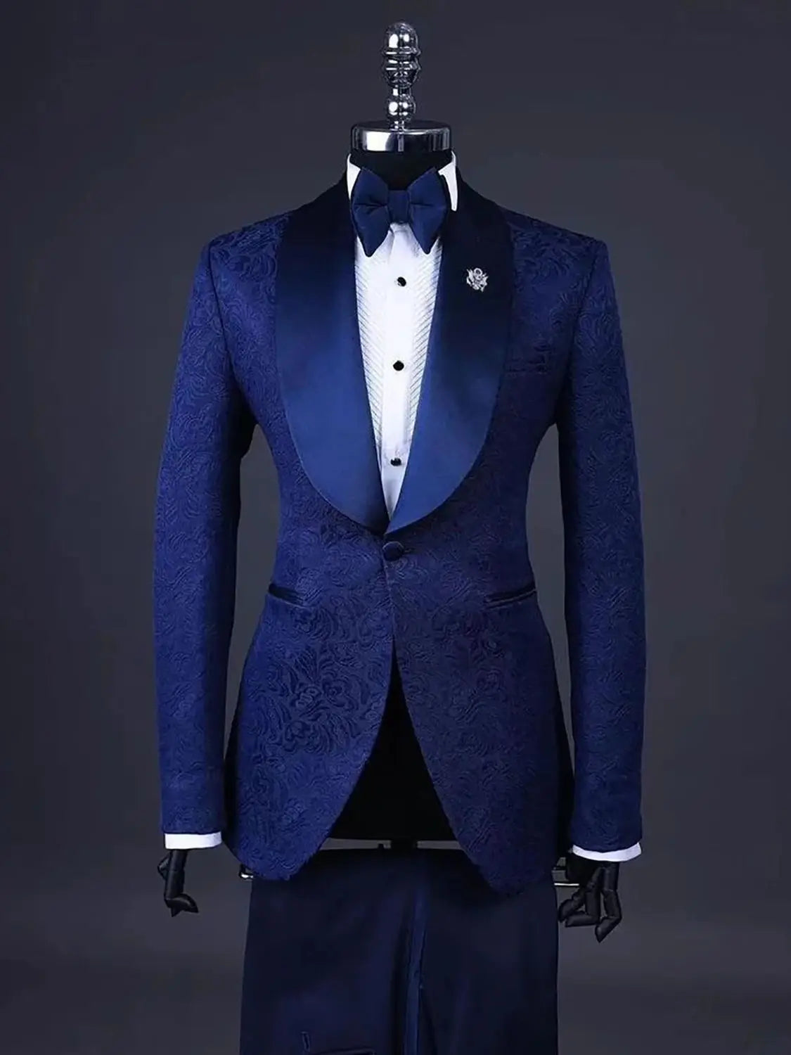 Elegant Men's Jacquard Wedding Suit Set with Shawl Lapel, Custom Tailored Blazer and Pants for Groom and Best Man