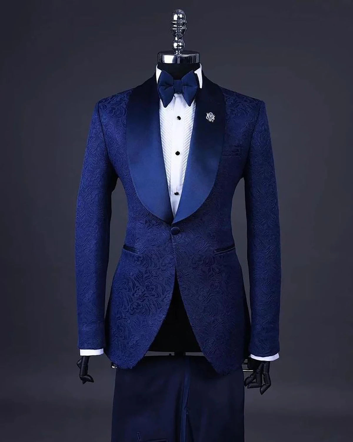 Elegant Men's Jacquard Wedding Suit Set with Shawl Lapel, Custom Tailored Blazer and Pants for Groom and Best Man