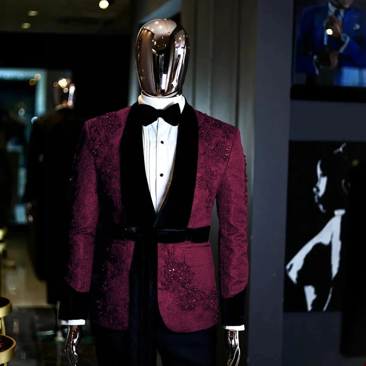 Elegant Black Tuxedo Suit for Men with Sequined Floral Embroidery and Plush Shawl Lapel, 2-Piece Luxury Formal Wear