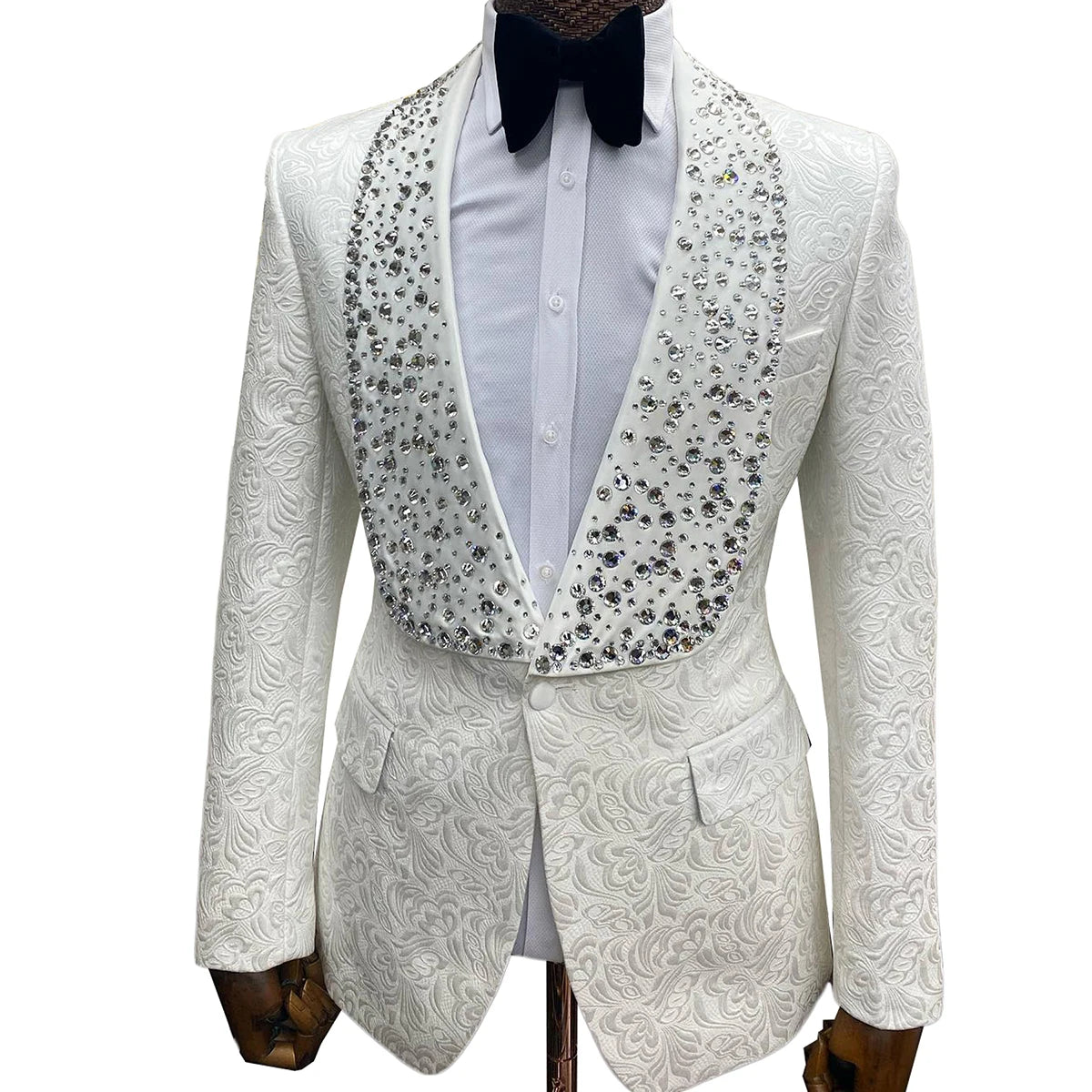 Elevate Your Style: Sparkling White Tuxedo Suit with Diamond Shawl Lapel for Modern Grooms - Custom Fit Formal Wear