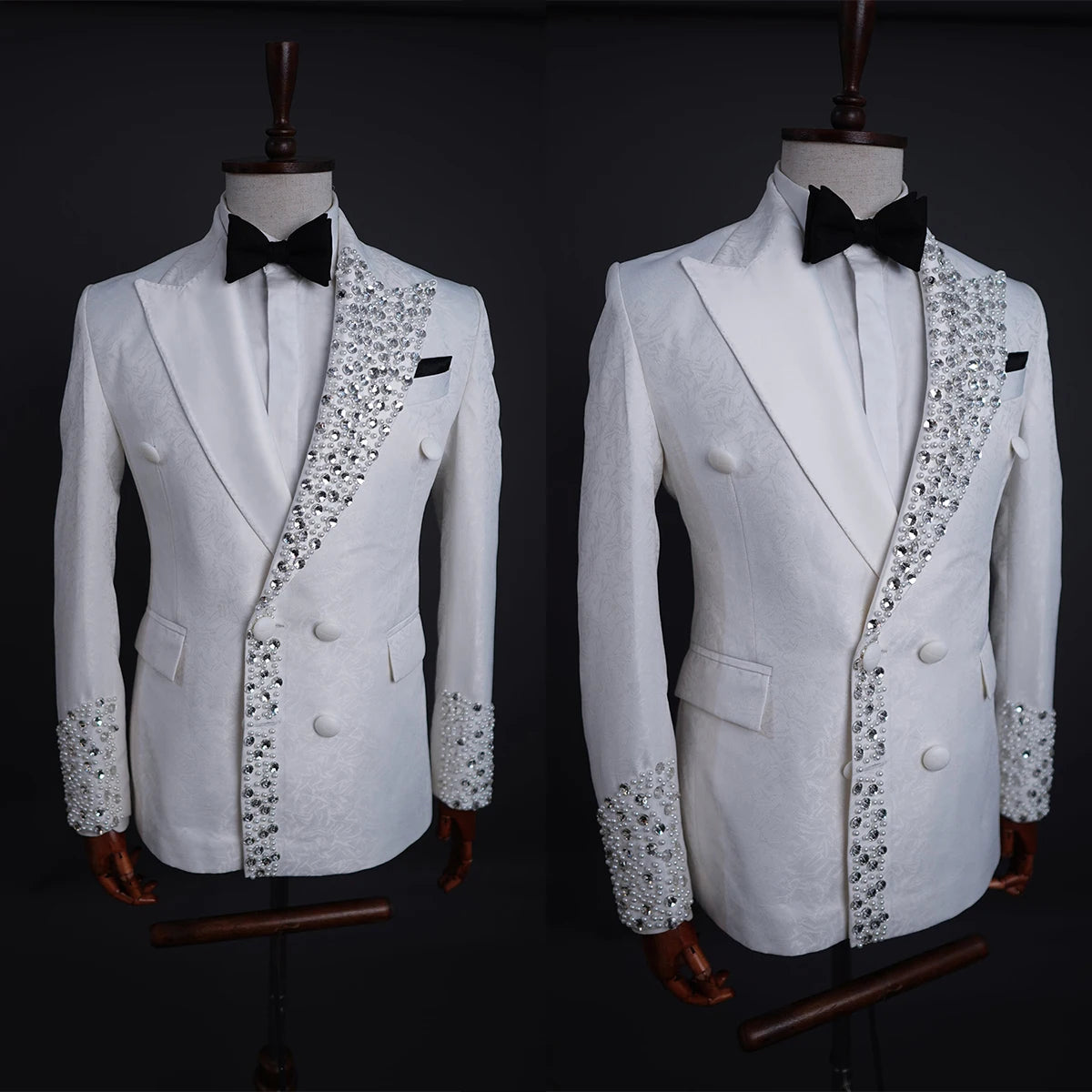 Costume smoking élégant en cristal blanc pour homme – Blazer croisé moderne à revers pointus – Coupe sur mesure pour mariages et événements formels