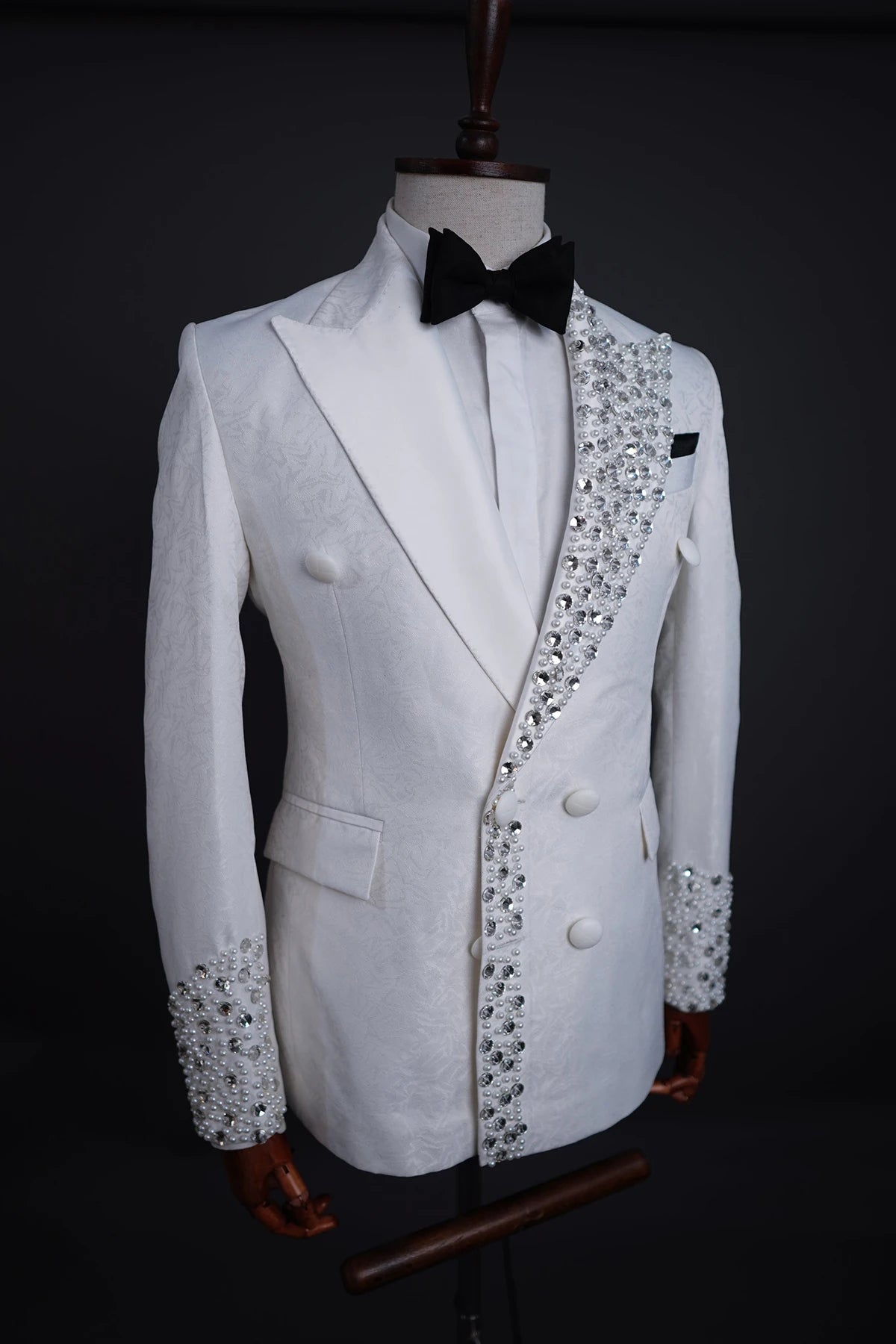 Costume smoking élégant en cristal blanc pour homme – Blazer croisé moderne à revers pointus – Coupe sur mesure pour mariages et événements formels