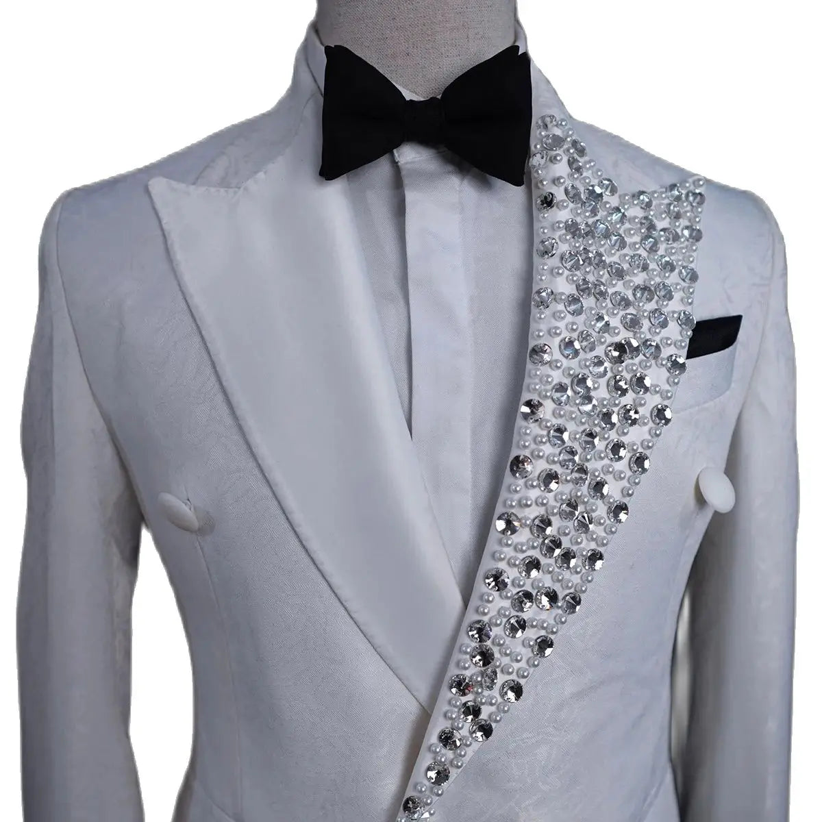 Costume smoking élégant en cristal blanc pour homme – Blazer croisé moderne à revers pointus – Coupe sur mesure pour mariages et événements formels